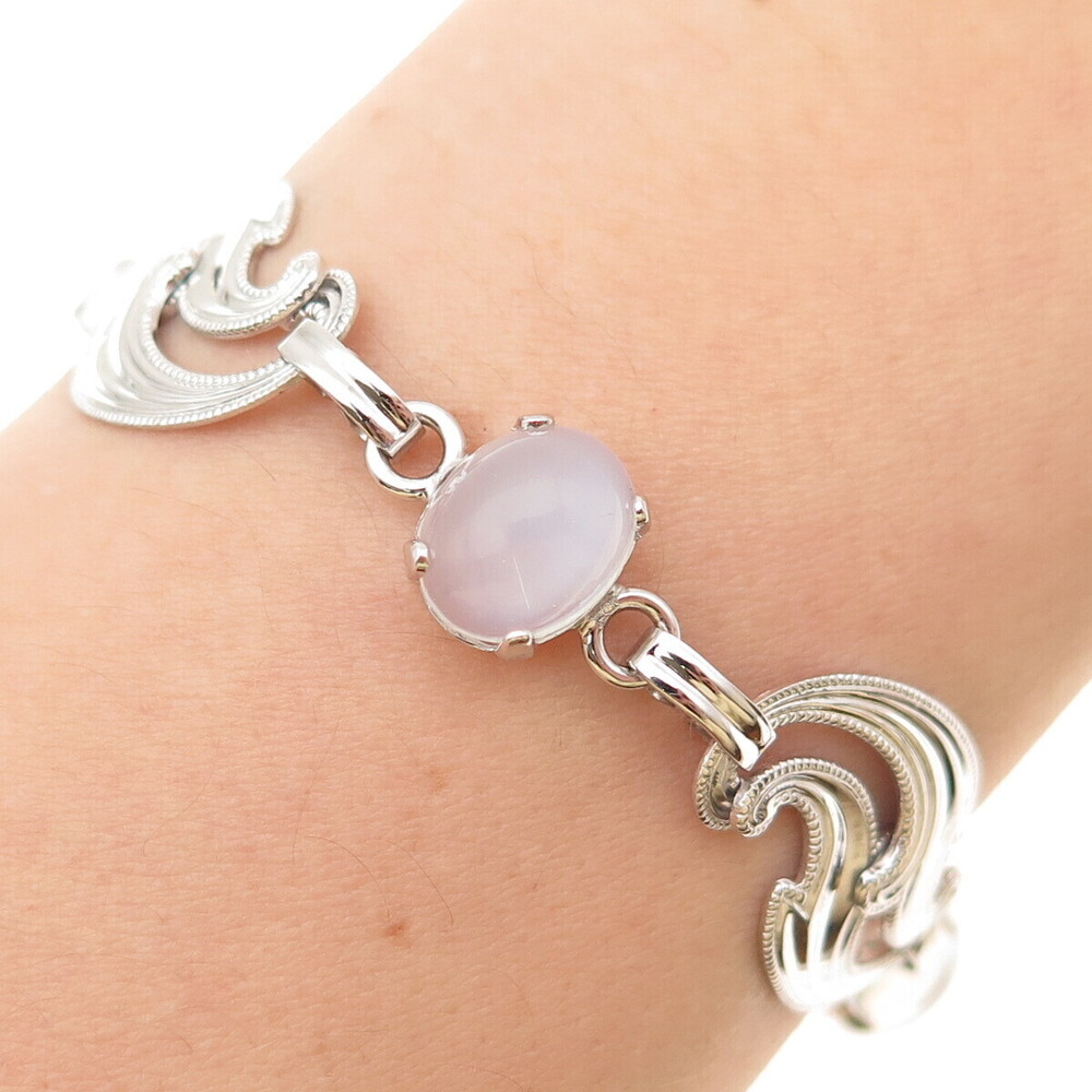 Van Dell 925 Sterling Silver Vintage Real Opalite Floral Bracelet 7.25"